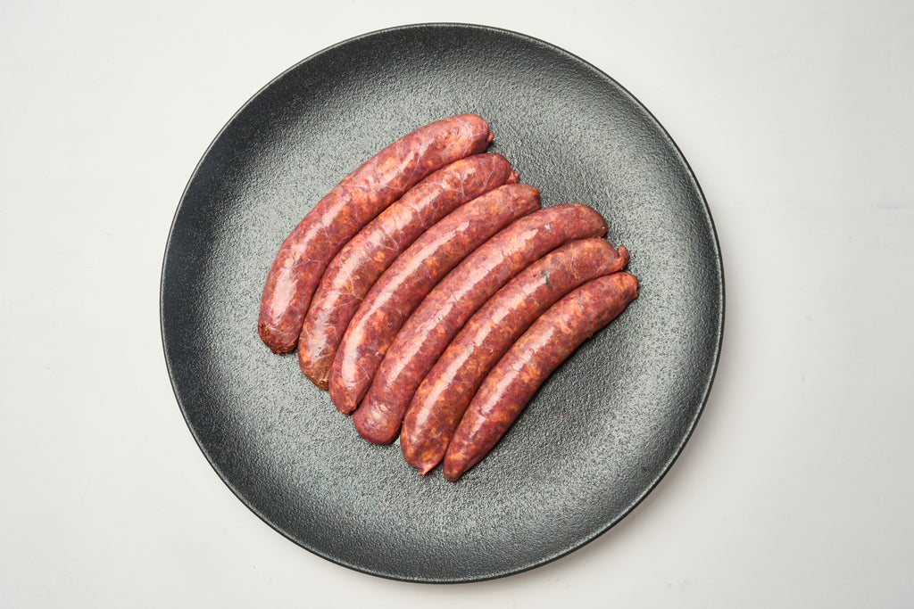 Pork, beetroot & smoked chilli sausages 500g