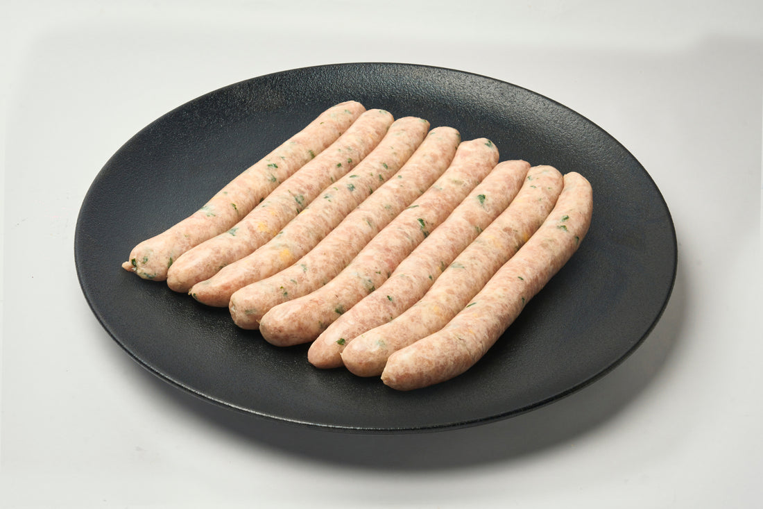 Chicken sausages with sweet corn & rocket 500g - Dulwich Hill Gourmet Meats